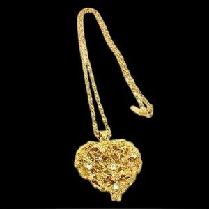 Yves Saint Laurent Vintage YSL Heart Pendant Gold Plated Necklace